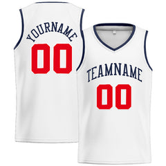 Benutzerdefinierte Authentisch Basketball Trikot Weiß-Marine-Rot