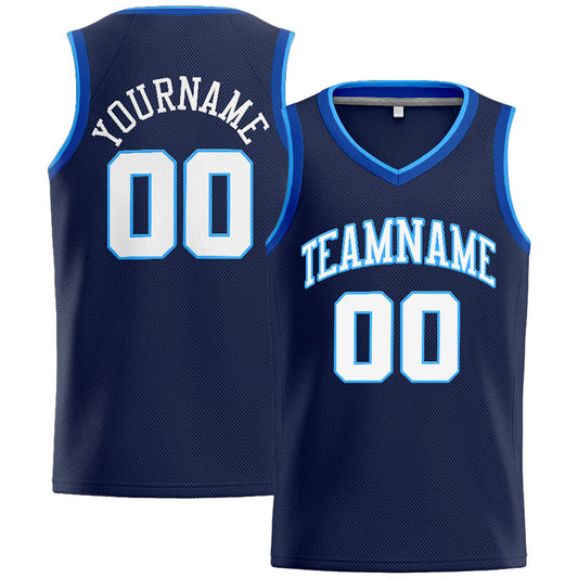 Benutzerdefinierte Authentisch Basketball Trikot Marine- Weiß- Königlich- Hellblau