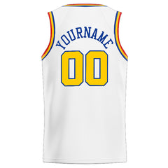 Benutzerdefinierte Authentisch Basketball Trikot Weiß-Gelb-Royal-Rot