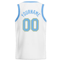 Benutzerdefinierte Authentisch Basketball Trikot Weiß-Hellblau-Gelb