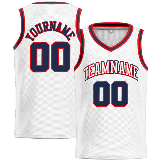 Benutzerdefinierte Authentisch Basketball Trikot Weiß-Marine-Rot