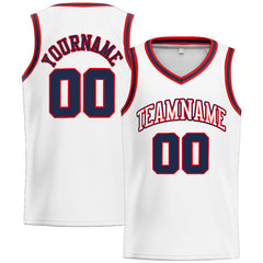 Benutzerdefinierte Authentisch Basketball Trikot Weiß-Marine-Rot