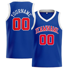 Benutzerdefinierte Authentisch Basketball Trikot Königlich- Rot- Weiß