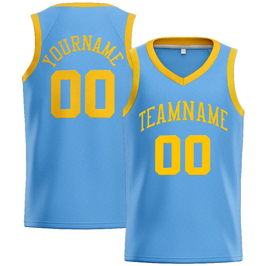 Benutzerdefinierte Authentisch Basketball Trikot Hellblau-gelb