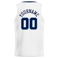 Benutzerdefinierte Authentisch Basketball Trikot Weiß-Marine-Hellblau