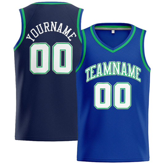 Benutzerdefinierte Authentisch Basketball Trikot Königlich- Marine- Weiß-Kelly Green