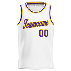 Benutzerdefinierte Authentisch Basketball Trikot Weiß-Gelb-Lila