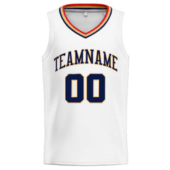Benutzerdefinierte Authentisch Basketball Trikot Weiß-Marine-Gold-Rot