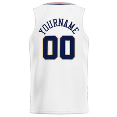 Benutzerdefinierte Authentisch Basketball Trikot Weiß-Marine-Gold-Rot