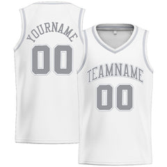 Benutzerdefinierte Authentisch Basketball Trikot Weiß-Grau-Hellgrau
