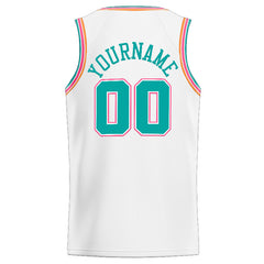 Benutzerdefinierte Authentisch Basketball Trikot Weiß-Blaugrün