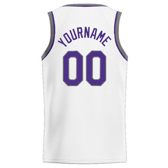 Benutzerdefinierte Authentisch Basketball Trikot Weiß-Lila-Grau