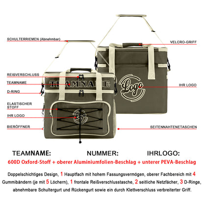 Maßgeschickerte Armee Grün Creme vollflächig bedruckte isolierte Kühltasche mit Doppelwand Wasserdichte 600D Oxford Picknick-Tragetasche für Teamevents & Outdoor-Grillen
