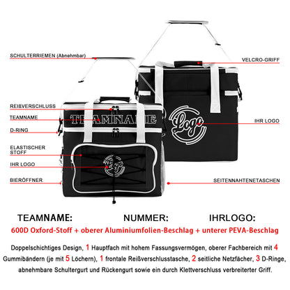 Maßgeschickerte Schwarz Weiß vollflächig bedruckte isolierte Kühltasche mit Doppelwand Wasserdichte 600D Oxford Picknick-Tragetasche für Teamevents & Outdoor-Grillen