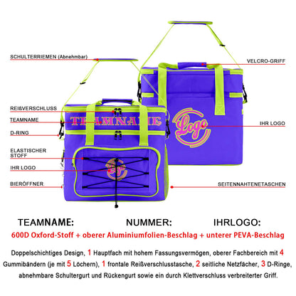 Maßgeschickerte Lila Grün vollflächig bedruckte isolierte Kühltasche mit Doppelwand Wasserdichte 600D Oxford Picknick-Tragetasche für Teamevents & Outdoor-Grillen
