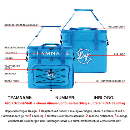 Maßgeschickerte Türkis Dunkelblau vollflächig bedruckte isolierte Kühltasche mit Doppelwand Wasserdichte 600D Oxford Picknick-Tragetasche für Teamevents & Outdoor-Grillen
