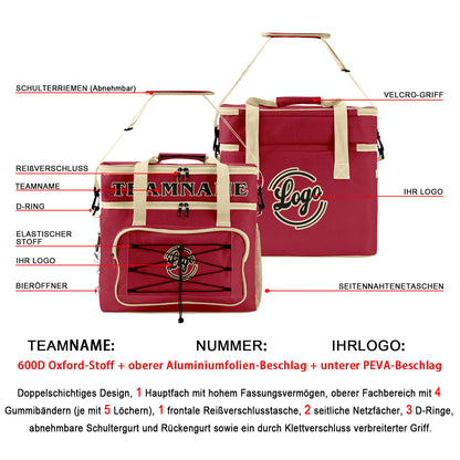 Maßgeschickerte Rot Creme vollflächig bedruckte isolierte Kühltasche mit Doppelwand Wasserdichte 600D Oxford Picknick-Tragetasche für Teamevents & Outdoor-Grillen