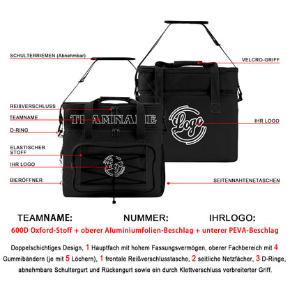 Maßgeschickerte Schwarz vollflächig bedruckte isolierte Kühltasche mit Doppelwand Wasserdichte 600D Oxford Picknick-Tragetasche für Teamevents & Outdoor-Grillen