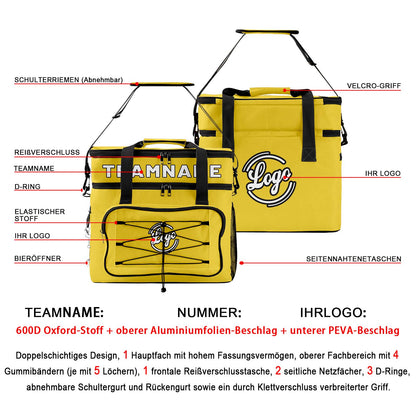 Maßgeschickerte Gelb Schwarz vollflächig bedruckte isolierte Kühltasche mit Doppelwand Wasserdichte 600D Oxford Picknick-Tragetasche für Teamevents & Outdoor-Grillen