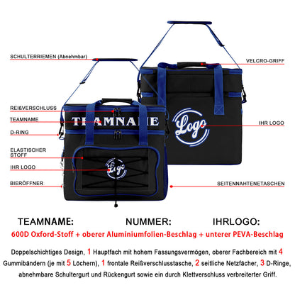 Maßgeschickerte Schwarz Dunkelblau vollflächig bedruckte isolierte Kühltasche mit Doppelwand Wasserdichte 600D Oxford Picknick-Tragetasche für Teamevents & Outdoor-Grillen