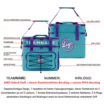 Maßgeschickerte Petrol Lila vollflächig bedruckte isolierte Kühltasche mit Doppelwand Wasserdichte 600D Oxford Picknick-Tragetasche für Teamevents & Outdoor-Grillen