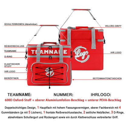 Maßgeschickerte Rot Grau vollflächig bedruckte isolierte Kühltasche mit Doppelwand Wasserdichte 600D Oxford Picknick-Tragetasche für Teamevents & Outdoor-Grillen