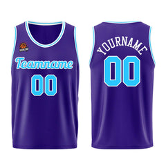 Individuelle Lila Hellblau Basketball Jersey Shorts für Männer und Frauen Gestickter und gedruckter Name, Nummer und Logo