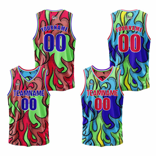 Benutzerdefinierte Blau Rot Reversible Basketball Jersey Personalisierte Print Name Nummer Logo