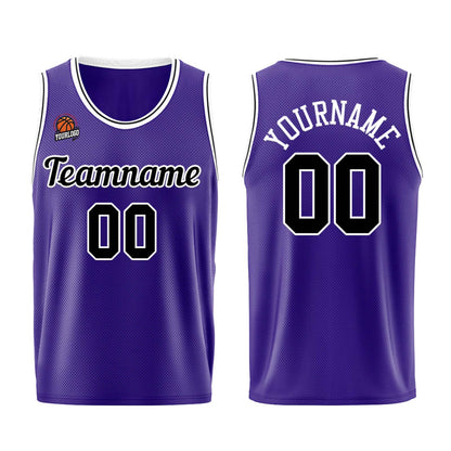 Individuelle Lila Schwarz Basketball Jersey Shorts für Männer und Frauen Gestickter und gedruckter Name, Nummer und Logo