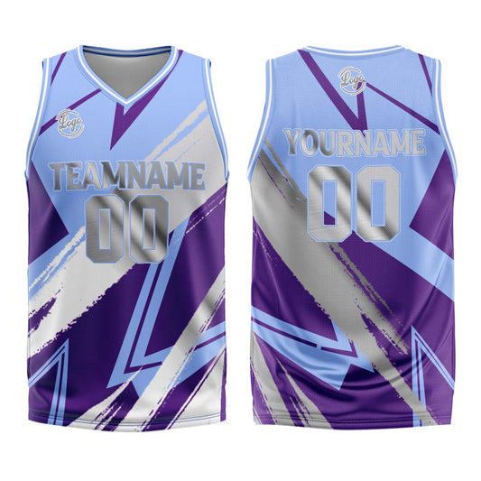 Benutzerdefinierter Blau Lila Grau Basketball Jersey Uniform Anzug gedruckt Ihr Logo Name Nummer