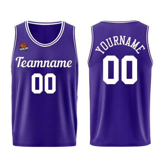 Individuelle Lila Weiß Basketball Jersey Shorts für Männer und Frauen Gestickter und gedruckter Name, Nummer und Logo