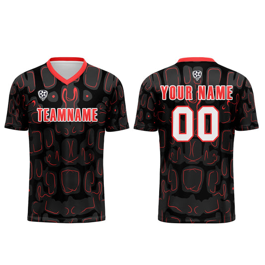 Benutzerdefinierte Schwarz Rot Fußball Trikots für Männer Frauen Personalisierte Fußball Uniformen für Erwachsene und Kind