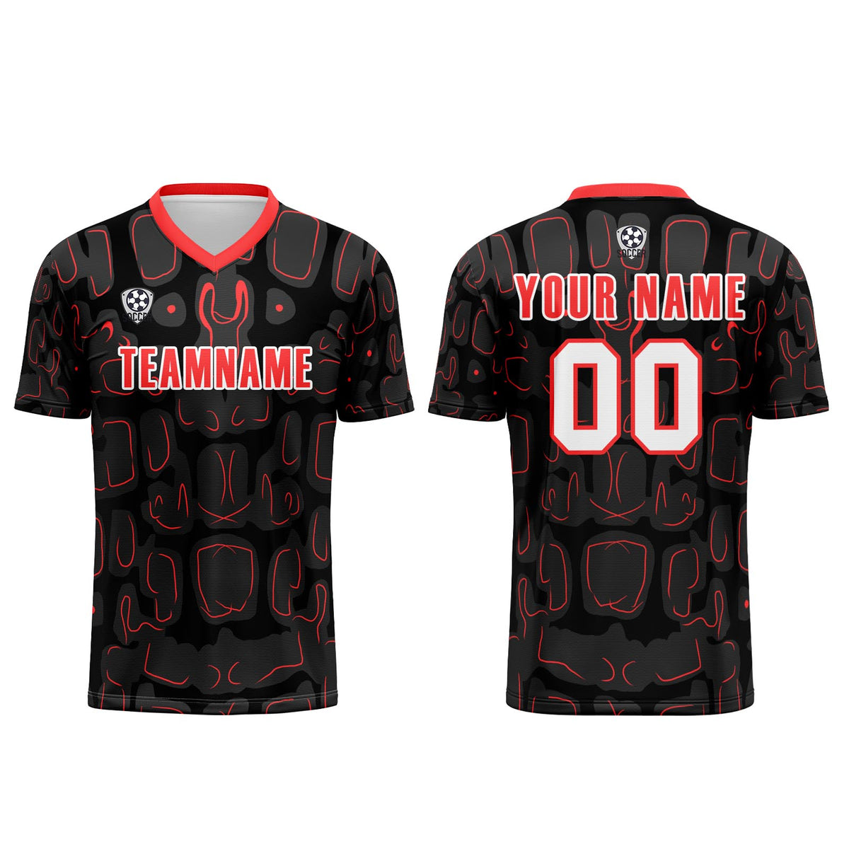 Benutzerdefinierte Schwarz Rot Fußball Trikots für Männer Frauen Personalisierte Fußball Uniformen für Erwachsene und Kind