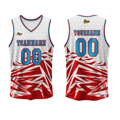 Benutzerdefinierter Rot Blau Basketball Jersey Uniform Anzug gedruckt Ihr Logo Name Nummer