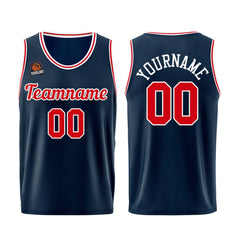 Individuelle Dunkelblau-Rot Basketball Jersey Shorts für Männer und Frauen Gestickter und gedruckter Name, Nummer und Logo