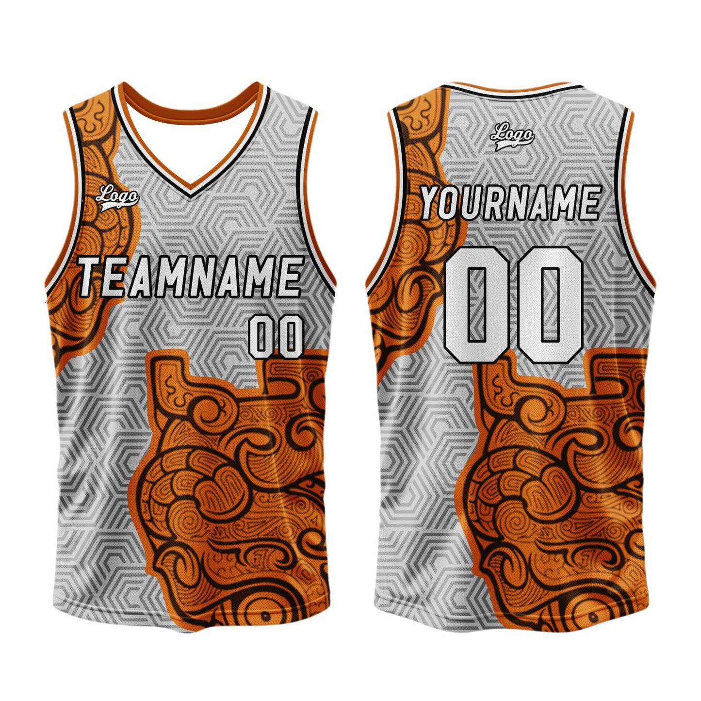 Benutzerdefinierter Grau Orange Basketball Jersey Uniform Anzug gedruckt Ihr Logo Name Nummer