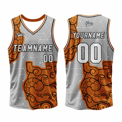 Benutzerdefinierter Grau Orange Basketball Jersey Uniform Anzug gedruckt Ihr Logo Name Nummer