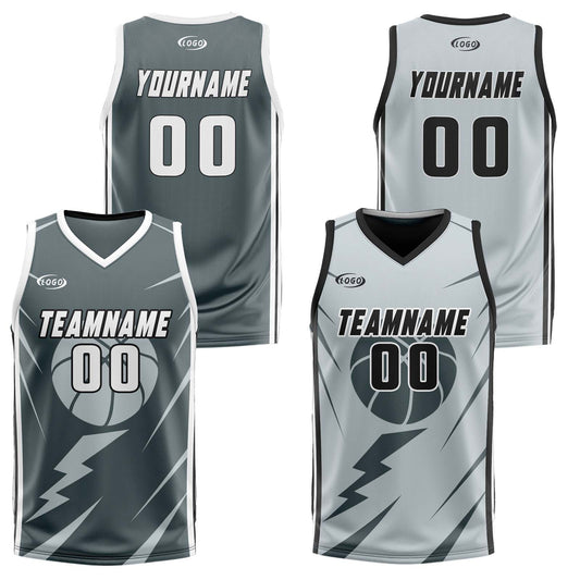Benutzerdefinierte Grau Lichtgrau Reversible Basketball Jersey Personalisierte Drucken Name Nummer Logo
