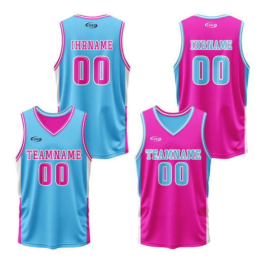 Benutzerdefinierte Blau Rosa Reversible Basketball Jersey Personalisierte Drucken Name Nummer Logo