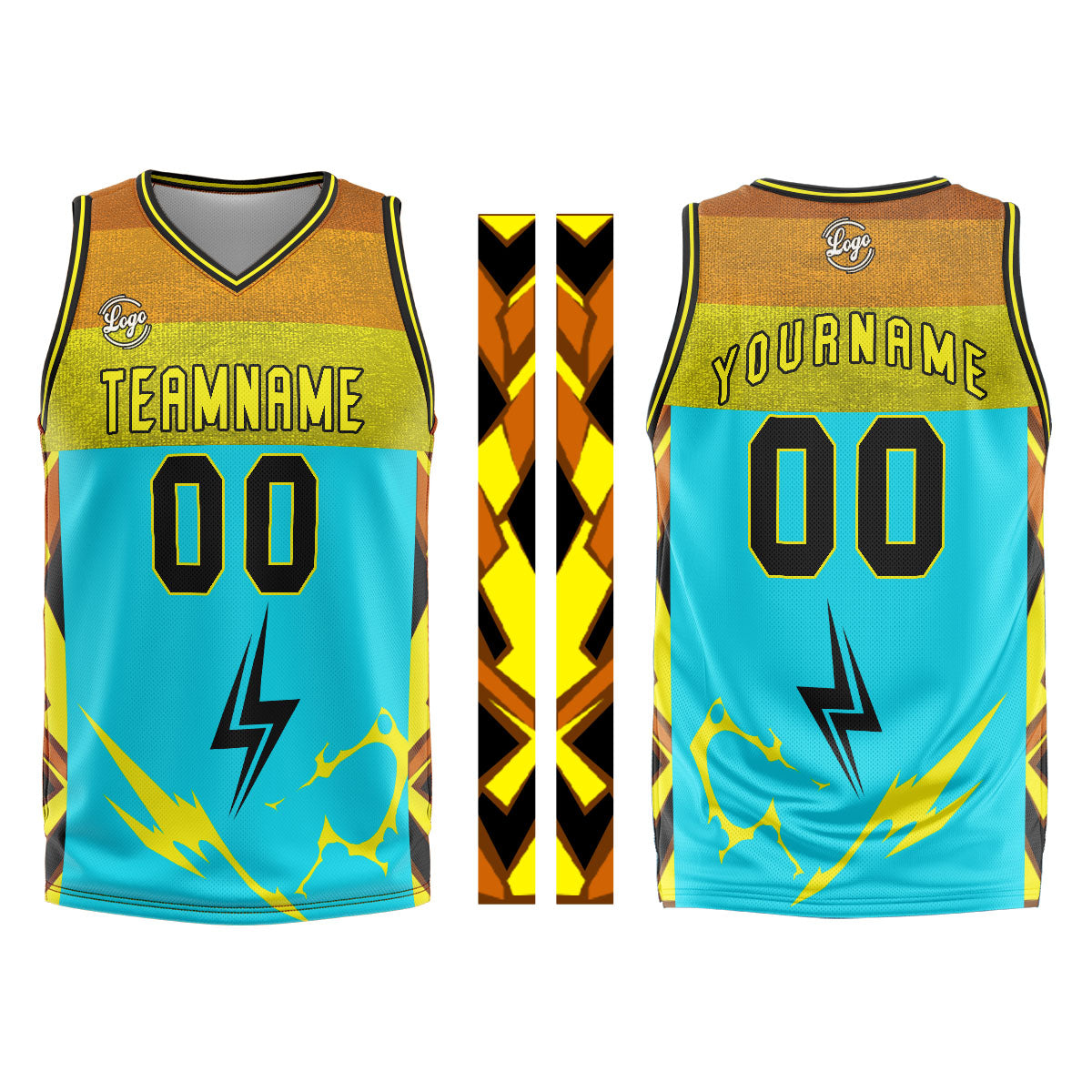 Benutzerdefinierter Hellblau Gelb Basketball Jersey Uniform Anzug gedruckt Ihr Logo Name Nummer