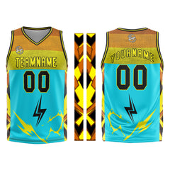 Benutzerdefinierter Hellblau Gelb Basketball Jersey Uniform Anzug gedruckt Ihr Logo Name Nummer
