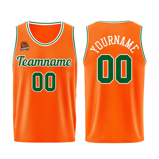 Individuelle Orange-Grün Basketball Jersey Shorts für Männer und Frauen Gestickter und gedruckter Name, Nummer und Logo