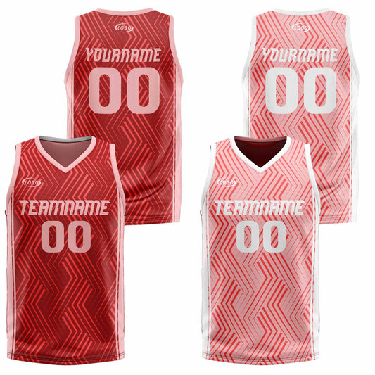 Benutzerdefinierte Rot Rosa Reversible Basketball Jersey Personalisierte Drucken Name Nummer Logo