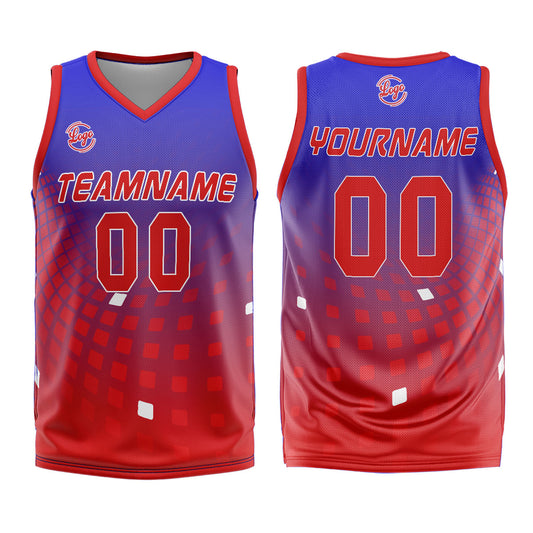 Benutzerdefinierter Blau Rot Basketball Jersey Uniform Anzug gedruckt Ihr Logo Name Nummer