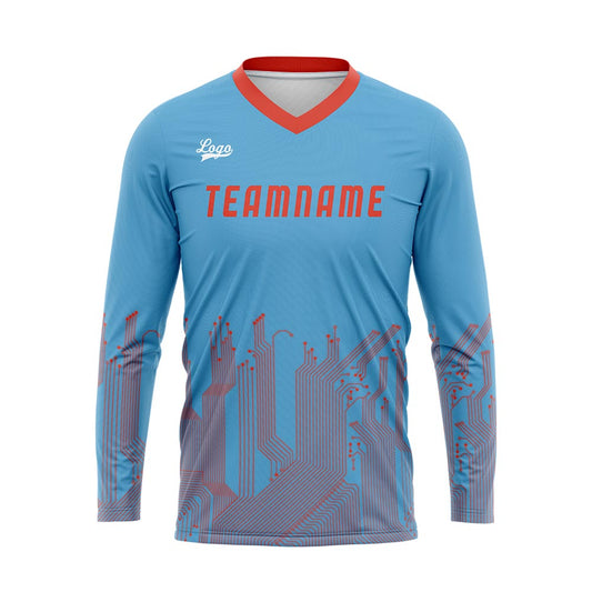 Kundenspezifisches Himmelblau Orange Rot Dunkelblau Basketball Fußball Schießen langes T-Shirt für Erwachsene und Kinder