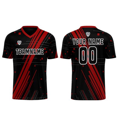 Benutzerdefinierte Schwarz Rot Trikots für Männer Frauen Personalisierte Fußball Uniformen für Erwachsene und Kind