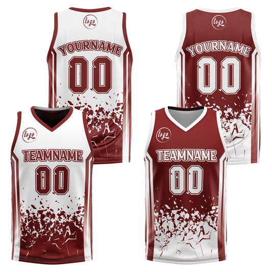 Benutzerdefinierte Burgund Weiß Reversible Basketball Jersey Personalisierte Drucken Name Nummer Logo