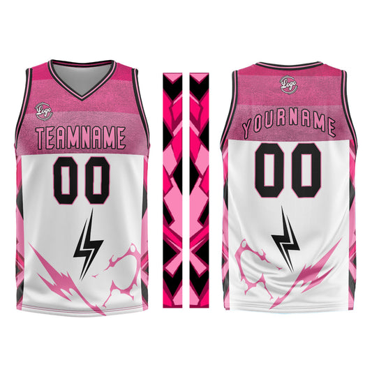 Benutzerdefinierter Weiß Rosa Basketball Jersey Uniform Anzug gedruckt Ihr Logo Name Nummer