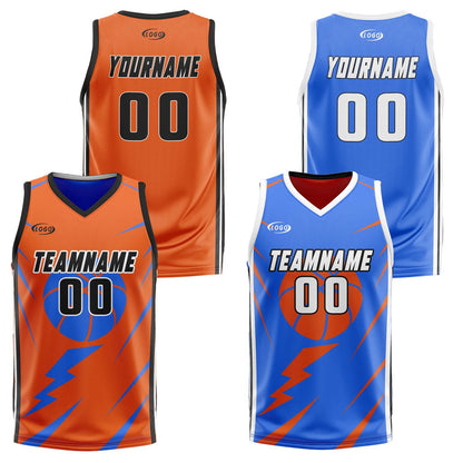 Benutzerdefinierte Orange Blau Reversible Basketball Jersey Personalisierte Drucken Name Nummer Logo