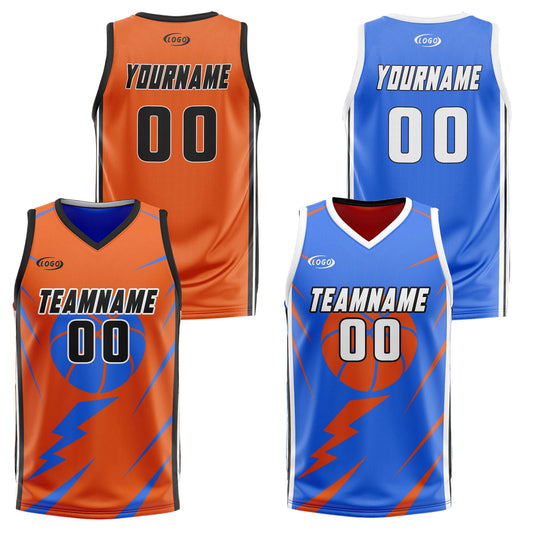 Benutzerdefinierte Orange Blau Reversible Basketball Jersey Personalisierte Drucken Name Nummer Logo